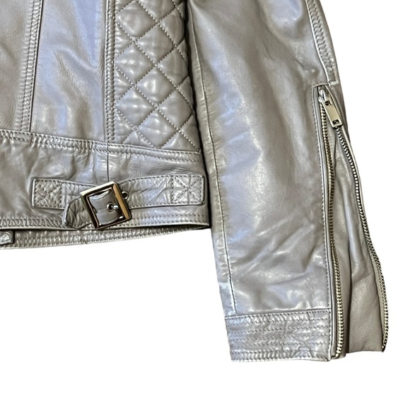 Samantha Sipos Genuine Lamb Leather Moto Jacket Dove Gray Size XS #912 - Picture 11 of 13